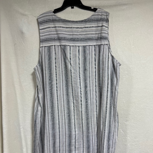 Beach Lunch Lounge Women's Jumpsuit 3X-Light Blue Sleeveless Linen Blend Striped - Picture 6 of 9